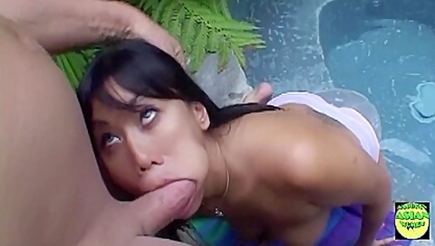 Outdoor By The Pool Guy Hardcore Drills Shaved Pussy Sexy Asian Girls In Cowgirl Position